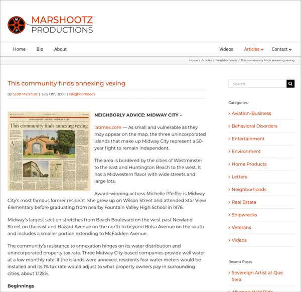 Marshootz Productions Website Article Screenshot